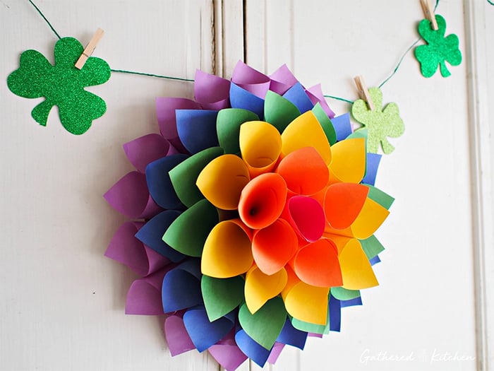 Construction-paper-crafts-gatheredinthekitchen-DIY-Rainbow-Paper-Flower-Wreath