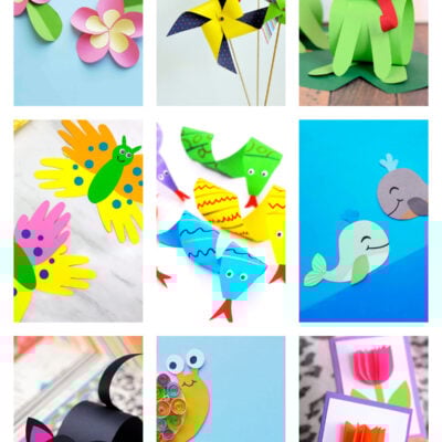 Paper Crafts for Kids featured image - Collage of crafts to do with construction paper