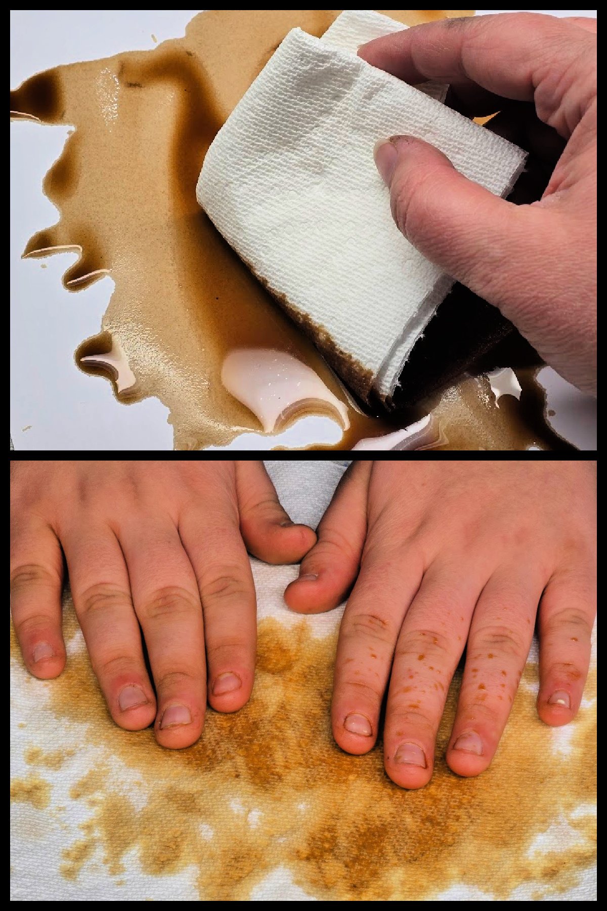 step 2 - using paper towels to remove excess coffee from cardstock - kids activities blog