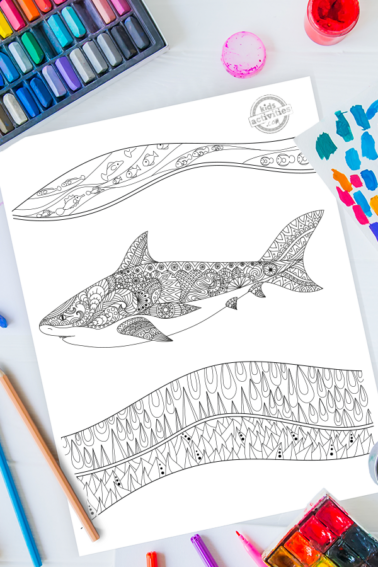 intricate zentangle pattern art ready to be colored with mixed art supplies and bright colors